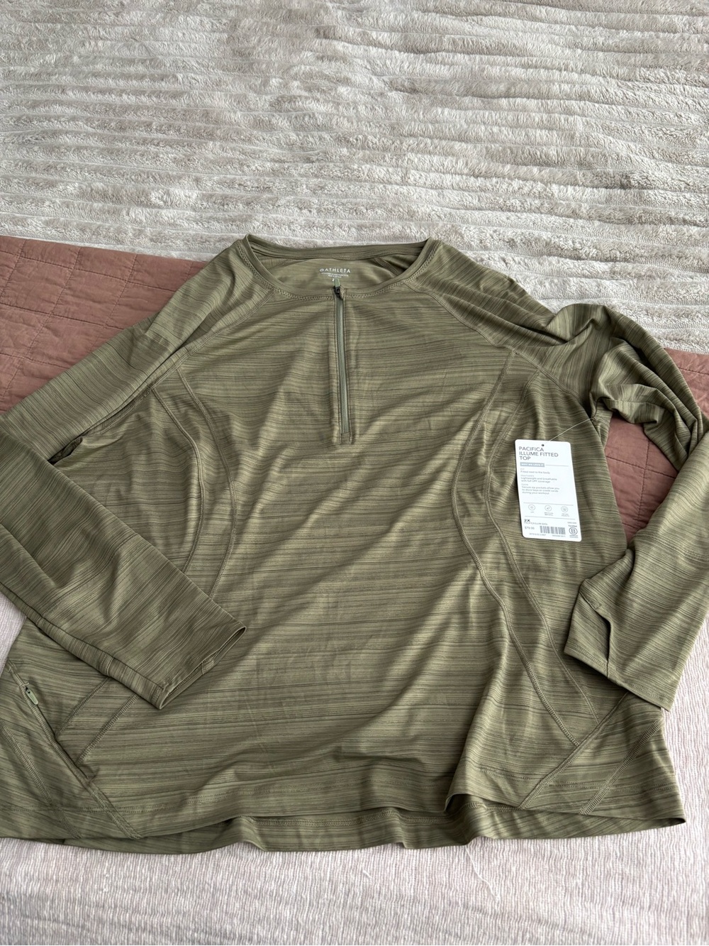 Athleta Olive Green Long-Sleeve Half-Zip Performance Top